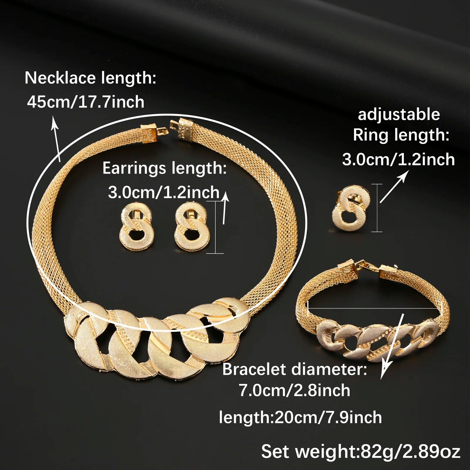 Gold Color Jewelry Sets for Women Bridal Indian Necklace Set Nigerian Choker Necklace Wedding Bracelet Earring Ring