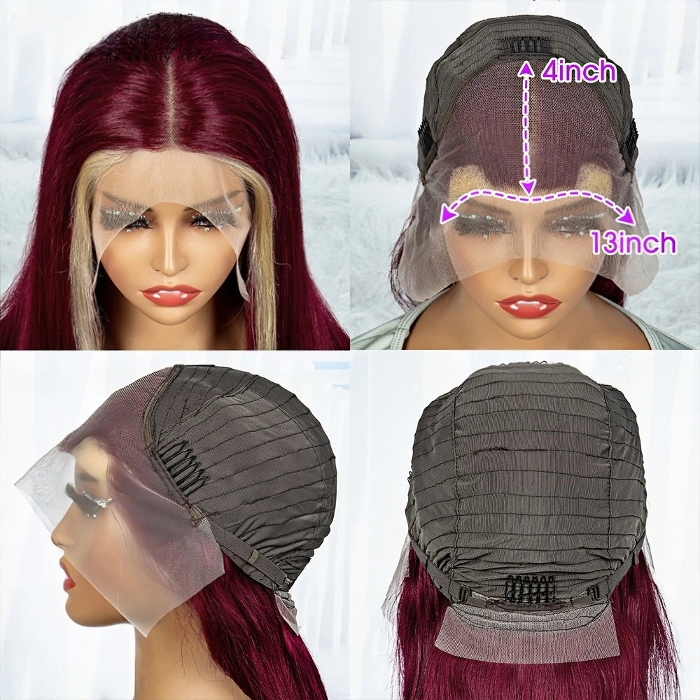 Burgundy 613 Colored Wig 200 Density 13x4 HD Lace Frontal Glueless Highlight Body Wave Human Hair Wigs