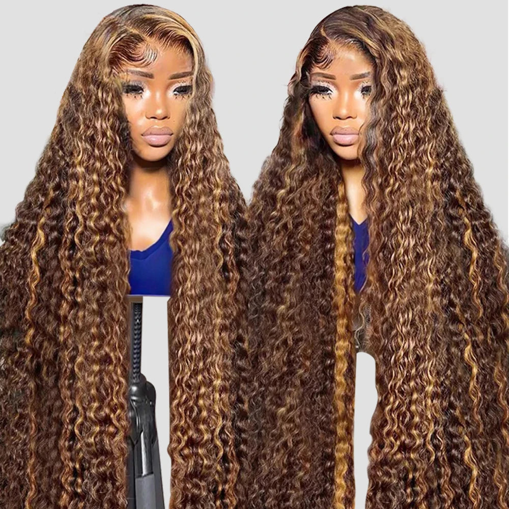 30Inch Highlight Ombre Deep Wave Glueless Wig Human Hair Ready To Wear Brazilian Colored 13x4 Curly Lace Frontal Wigs For Women