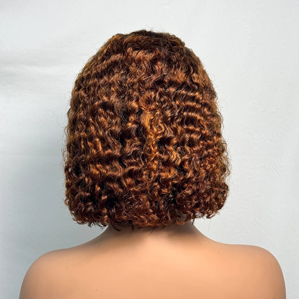 250% Density Double Drawn 12A 10 Inches Bob Pixie Cut Water Wave Curly Human Hair Wig 13x4 Transparent Lace Front Human Hair Wig