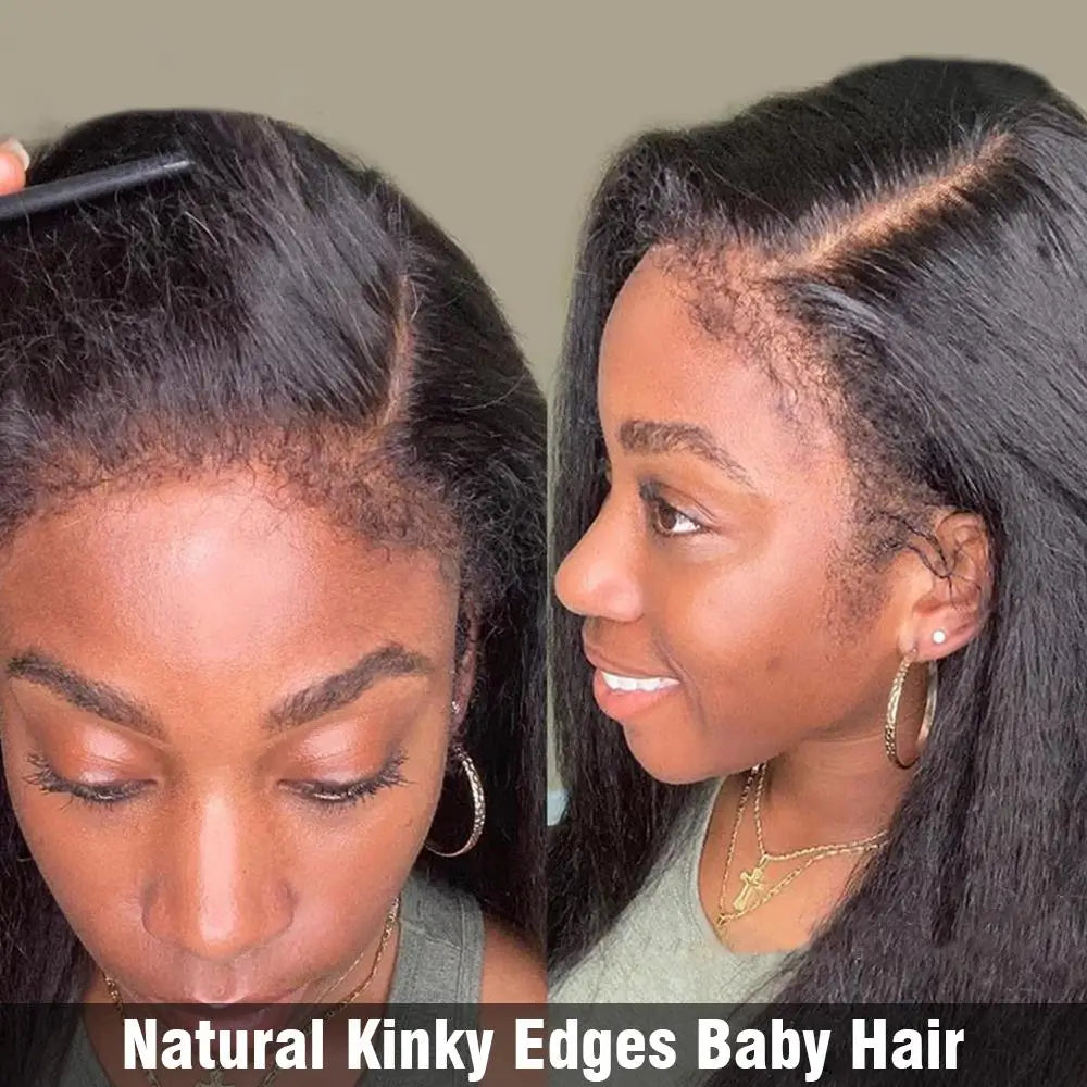 Full 360 Hd Lace Frontal Wig Kinky Yaki Straight HD Transparent Lace Front Human Hair Wig Kinky Straight Wig For Women
