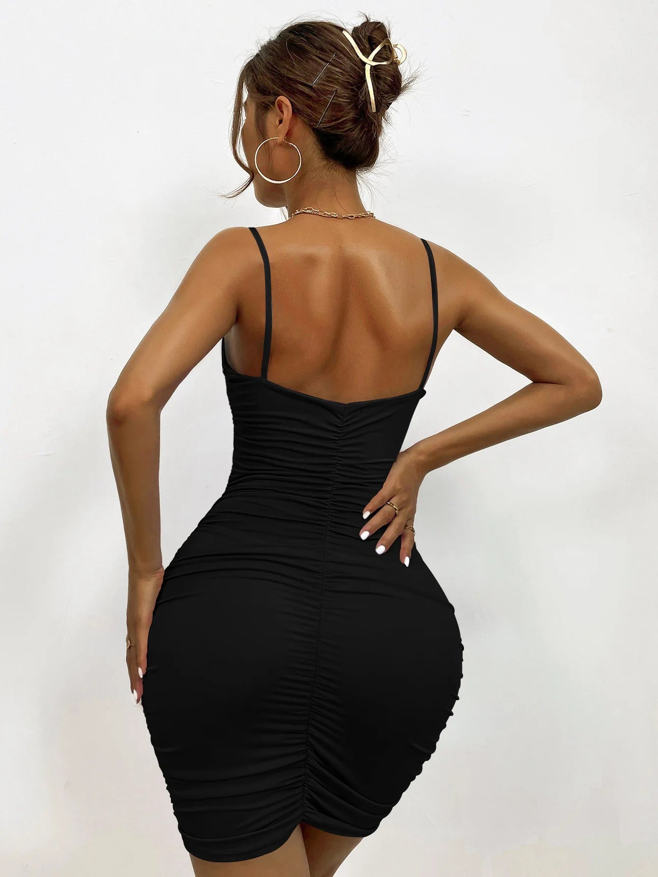 Women's Spring Summer New Sexy V-neck Backless Camisole Dress With Pleats Wrapped Buttocks Tight Fitting Short Dress