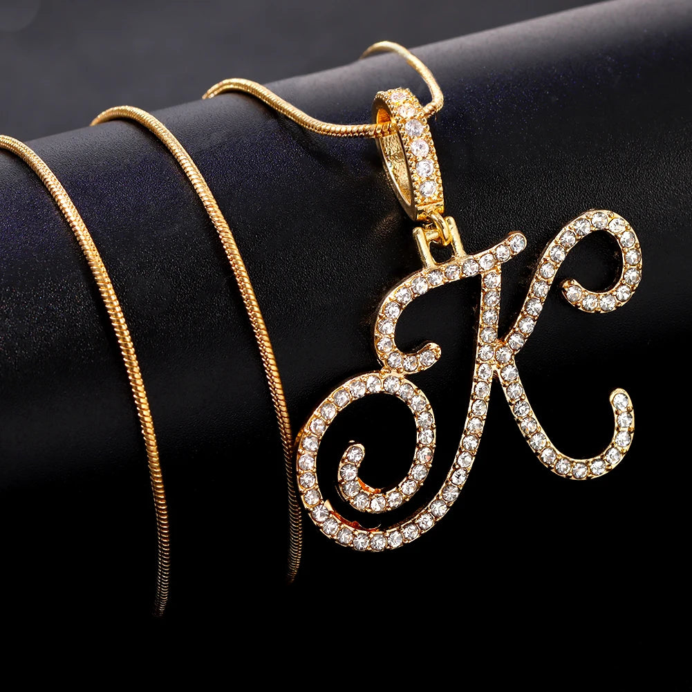 Flatfoosie New A-Z Cursive Initial Letter Name Pendant Necklace For Women Simple Rope Chain Letter Necklace Fashion Jewelry