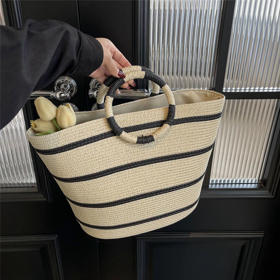 Handmade Woven Straw Beach Bag – Women’s Summer Shoulder Tote Handbag