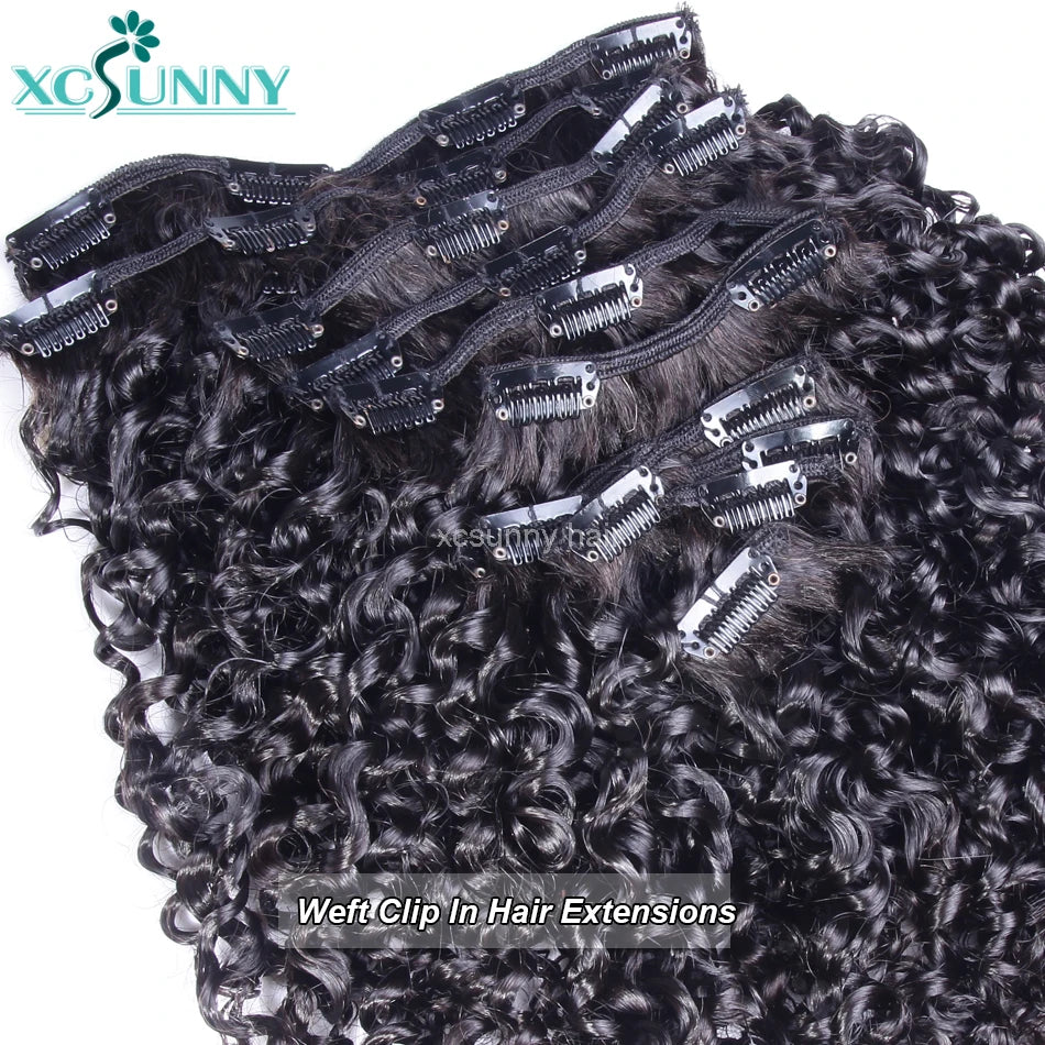 Kinky Curly Clip In Hair Extensions Human Hair Burmese Seamless PU Clip Ins Human Hair Kinky Curly For Black Women