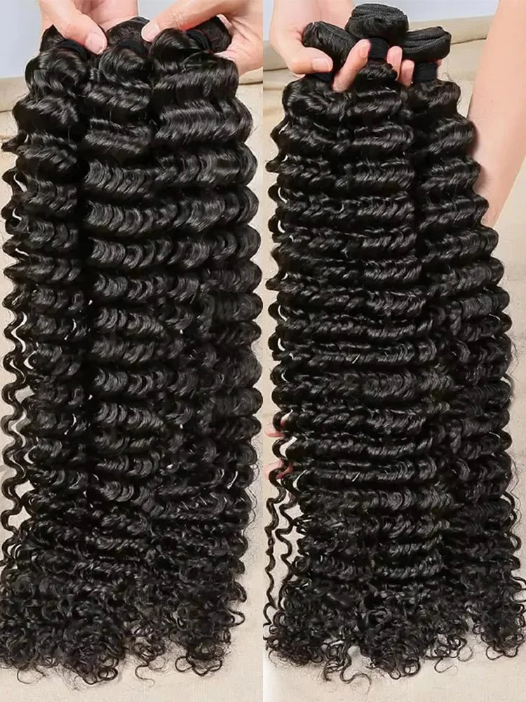 14A Deep Wave Human Hair Bundles Burmese Curly Hair Weaving 30 32 Inch Natural Human Hair Remy Loose Deep Wave Hair Bundles