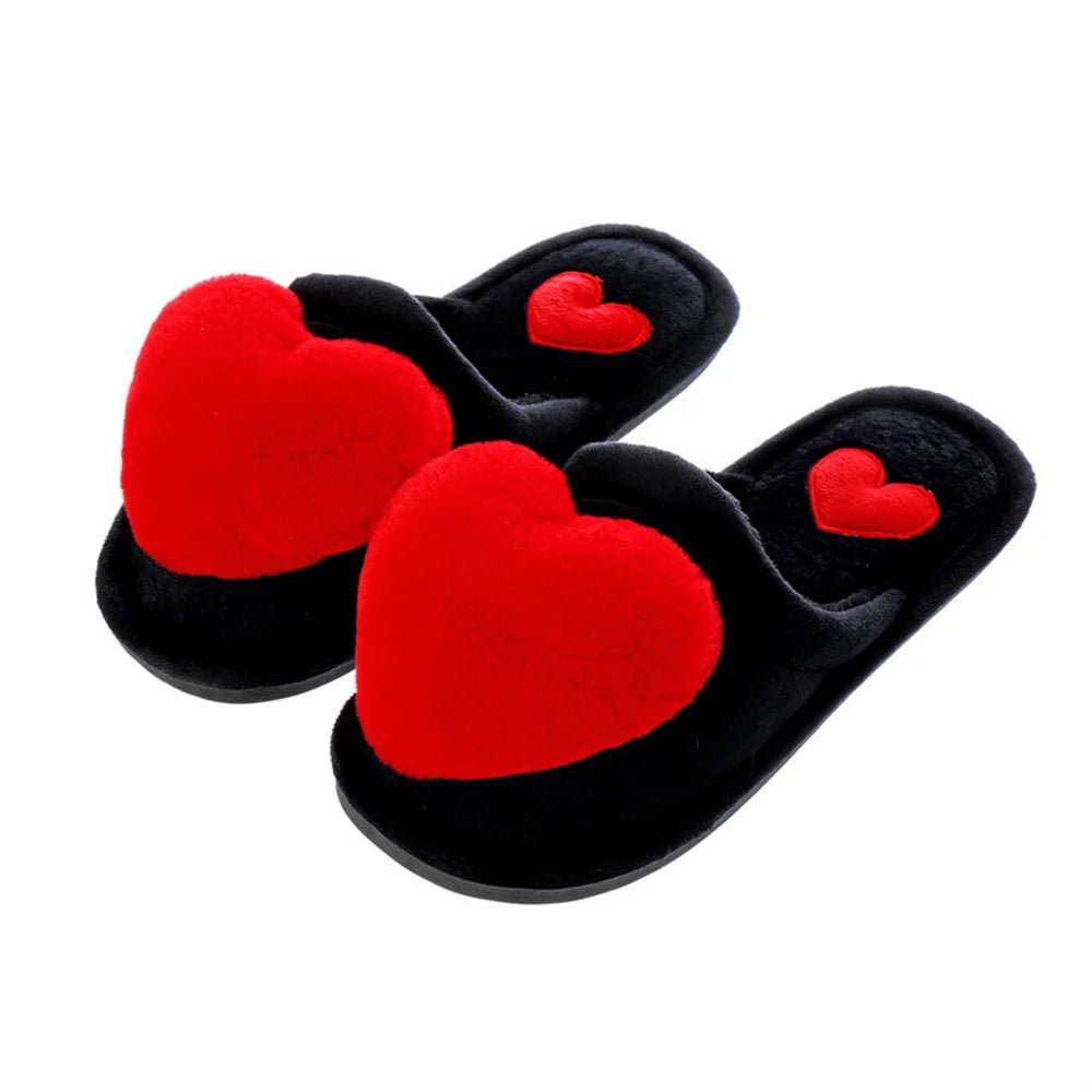 Women’s Plush Heart Slippers – Warm Indoor Non-Slip Winter House Shoes
