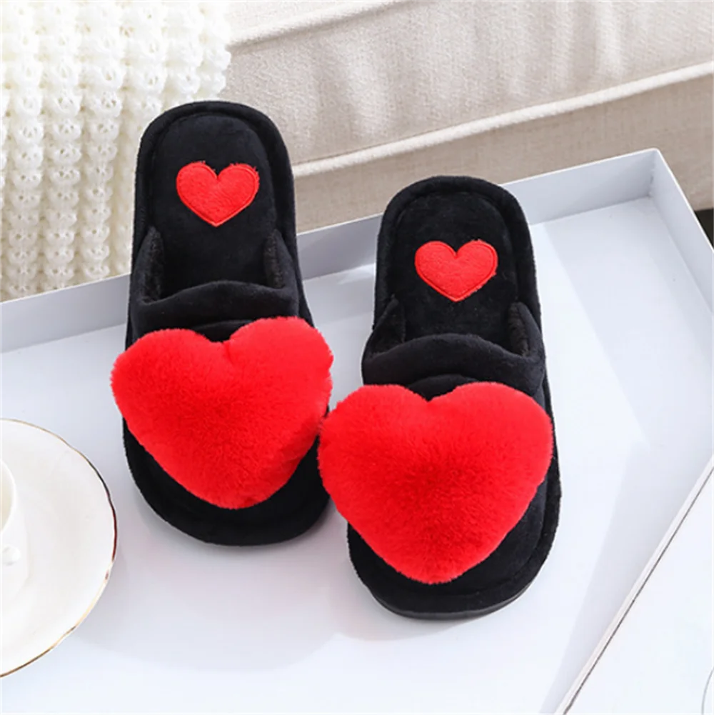 Women’s Plush Heart Slippers – Warm Indoor Non-Slip Winter House Shoes