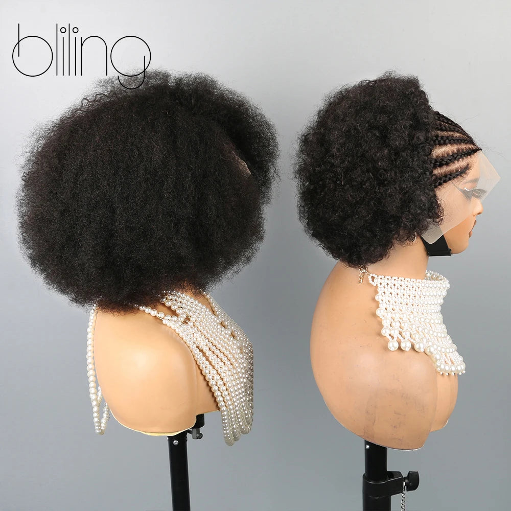 Afro Kinkycurly Wig Human Hair, 13x4 Lace Front Glueless Bob Wigs, 180 Density Pre Plucked Transparent Lace Frontal Wig
