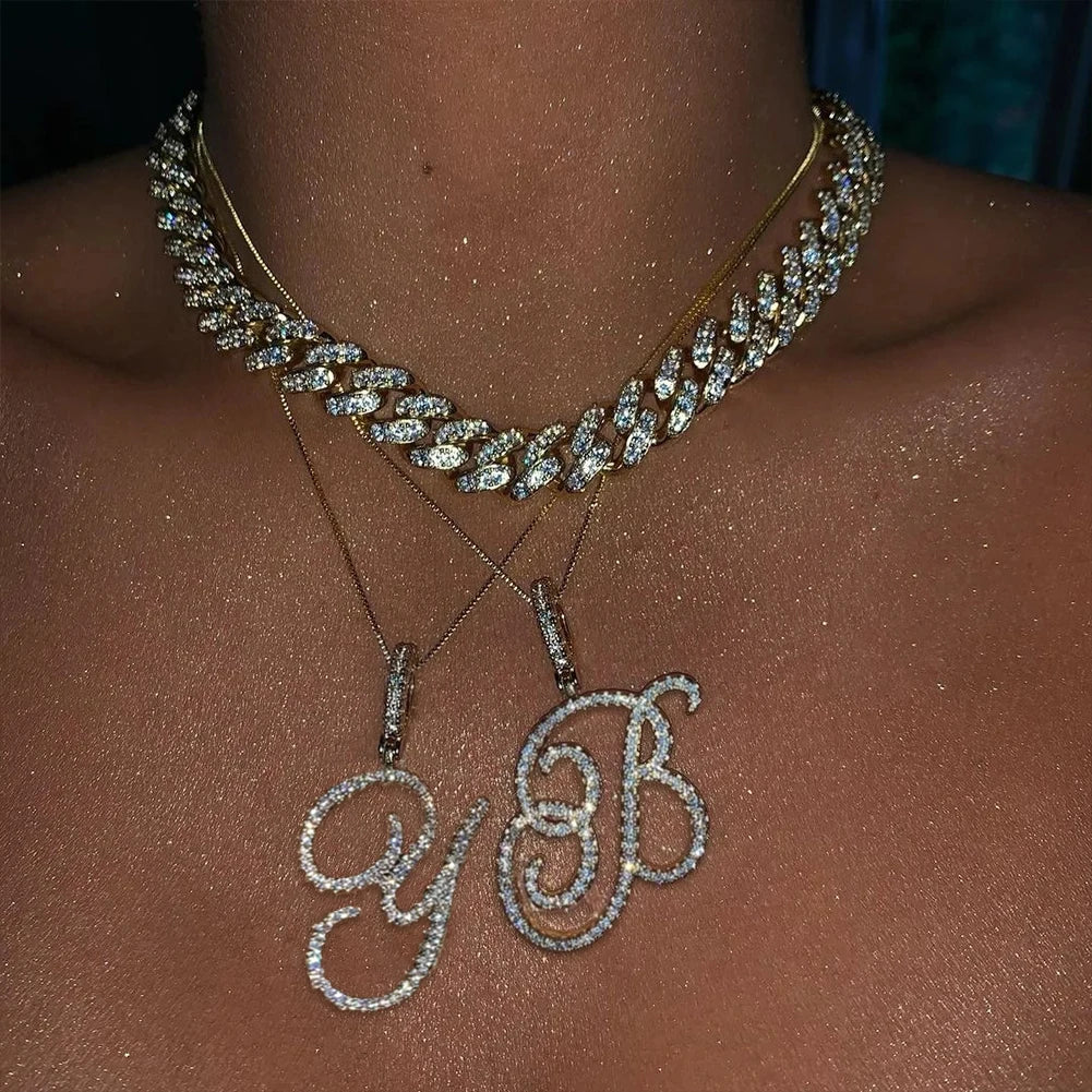 Flatfoosie New A-Z Cursive Initial Letter Name Pendant Necklace For Women Simple Rope Chain Letter Necklace Fashion Jewelry