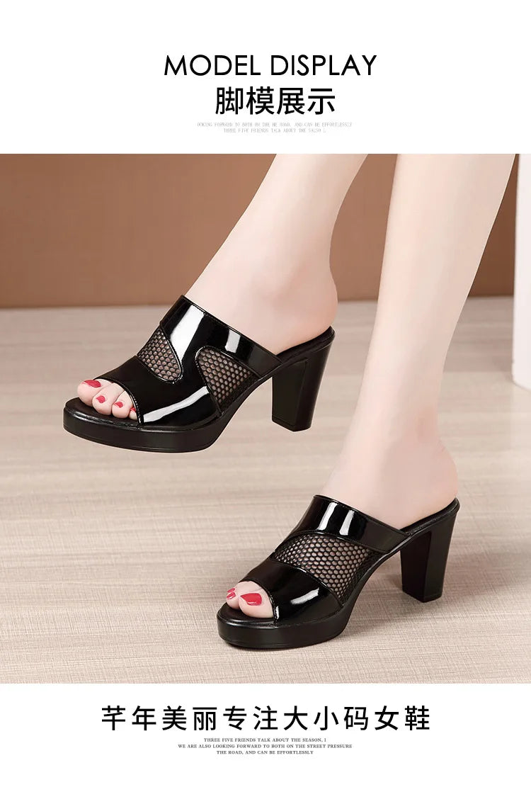 Mesh Summer Heeled Slippers Ladies Shoes for Women Sandals Peep Toe Outside Women's Rubber Slipper Female Platform Sandals