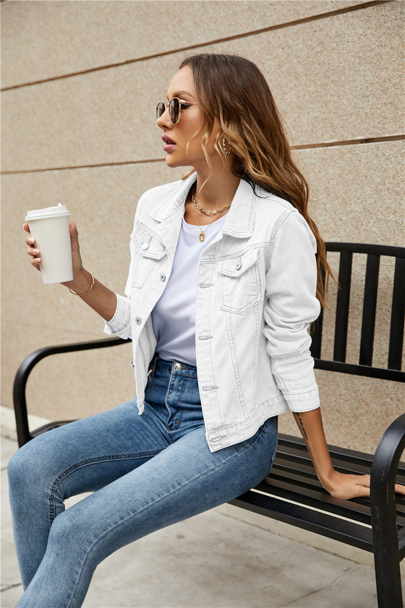 Women's Denim Jackets Fashion Female Casual Long Sleeve Lapel Solid