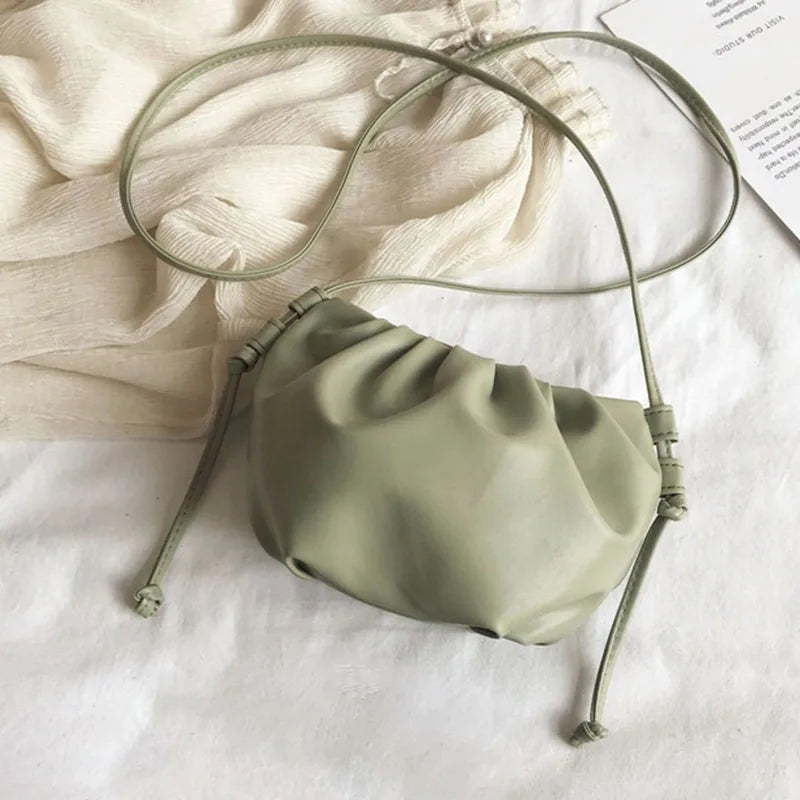 Women’s Pleated Cloud Shoulder Bag – Mini Solid Color Crossbody Handbag with Zipper