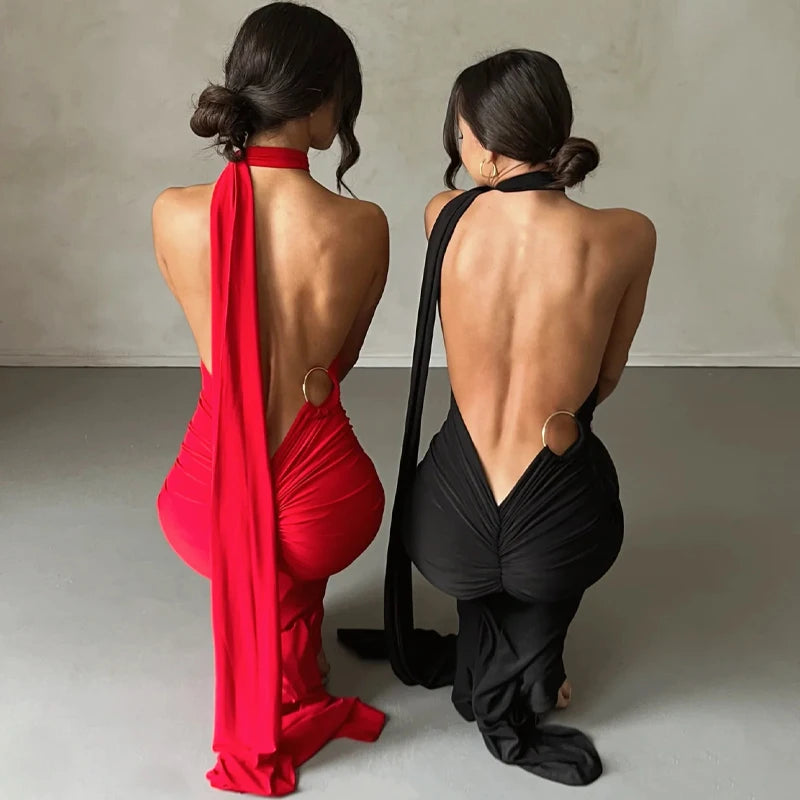 Dulzura Neon Y2K Clothes One Shoulder Sleeveless Backless Ruched Bodycon Maxi Dresses For Women Club Birthday Party Evening Prom