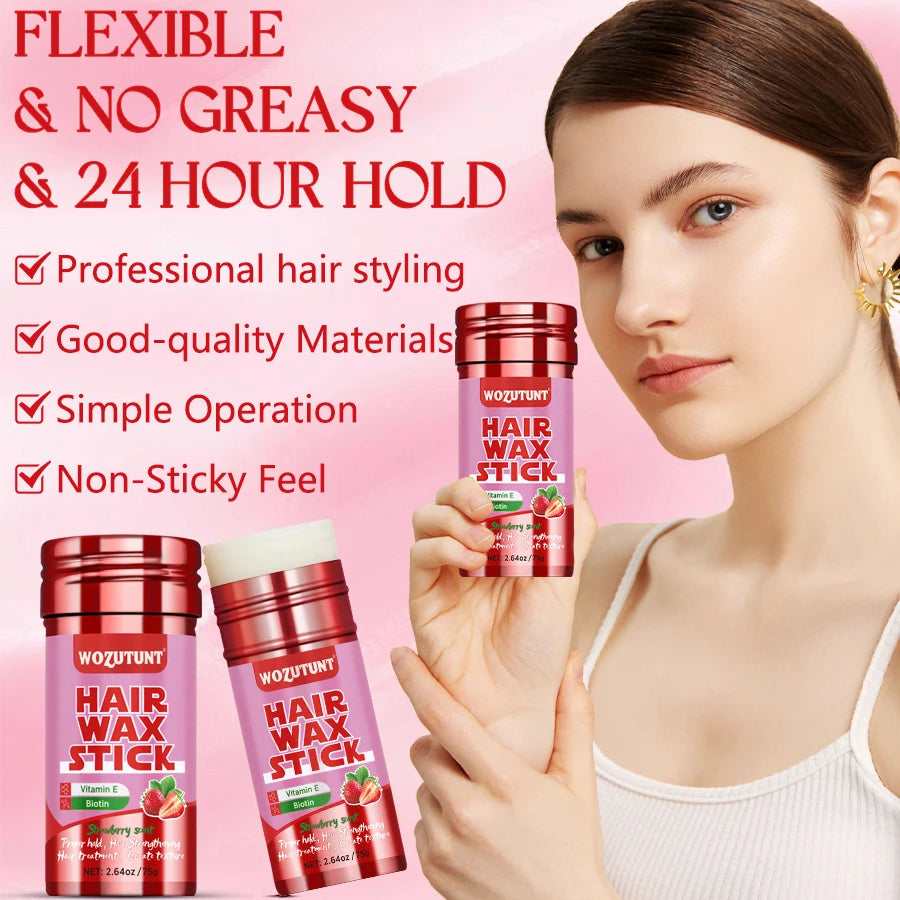 Strawberry Hair Wax Stick – Vitamin E Styling Pomade for Frizz Control & Texture