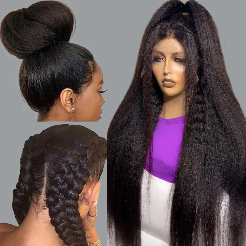 Full 360 Hd Lace Frontal Wig Kinky Yaki Straight HD Transparent Lace Front Human Hair Wig Kinky Straight Wig For Women