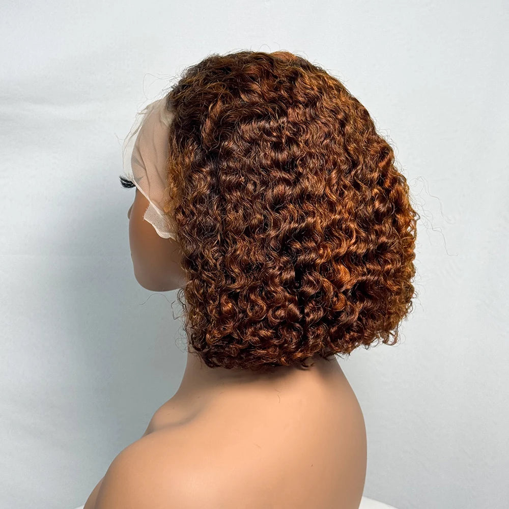 250% Density Double Drawn 12A 10 Inches Bob Pixie Cut Water Wave Curly Human Hair Wig 13x4 Transparent Lace Front Human Hair Wig