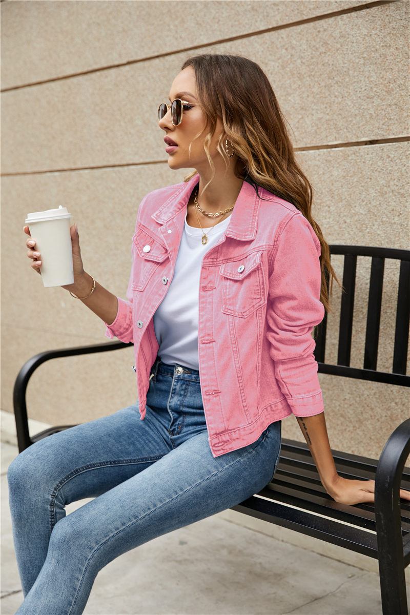 Women's Denim Jackets Fashion Female Casual Long Sleeve Lapel Solid
