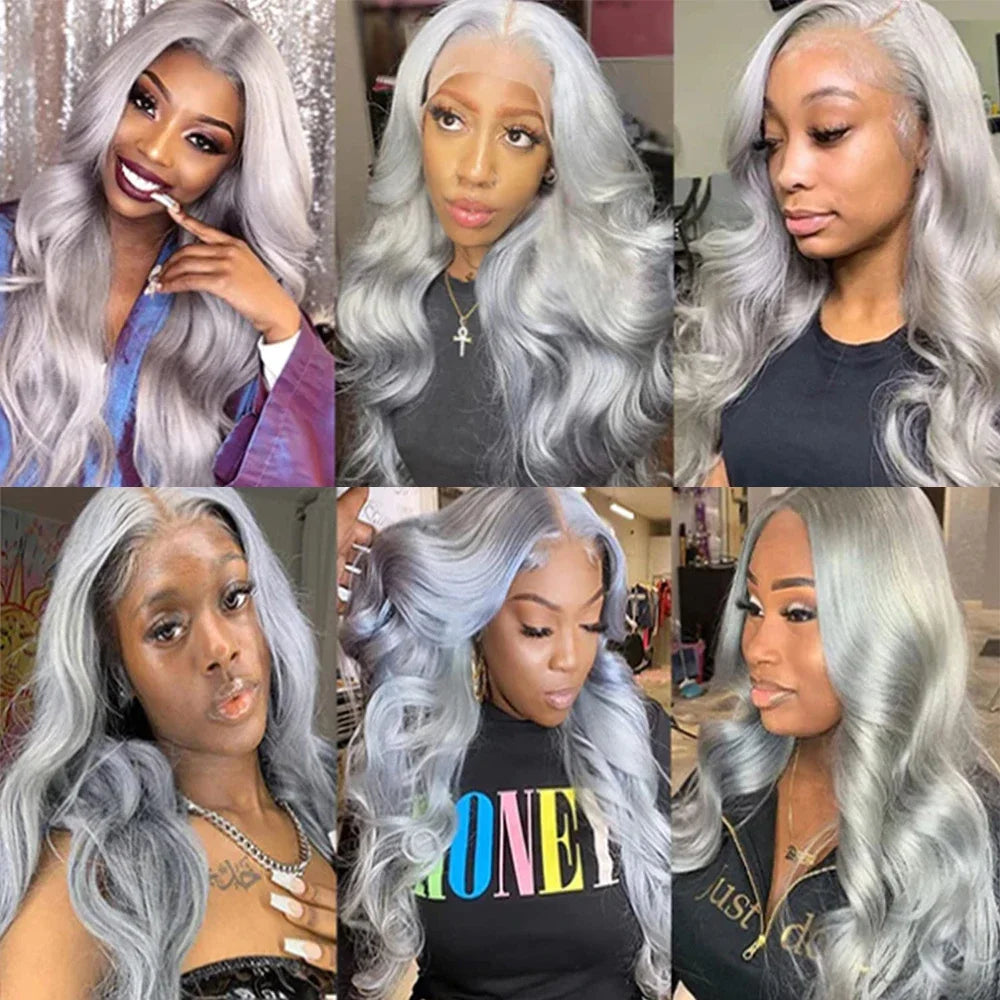 Silver Grey Body Wave Lace Front Wig 13x4 HD Lace Frontal Human Hair Wigs Transparent 100% Brazilian Hair Colored Wigs For Women