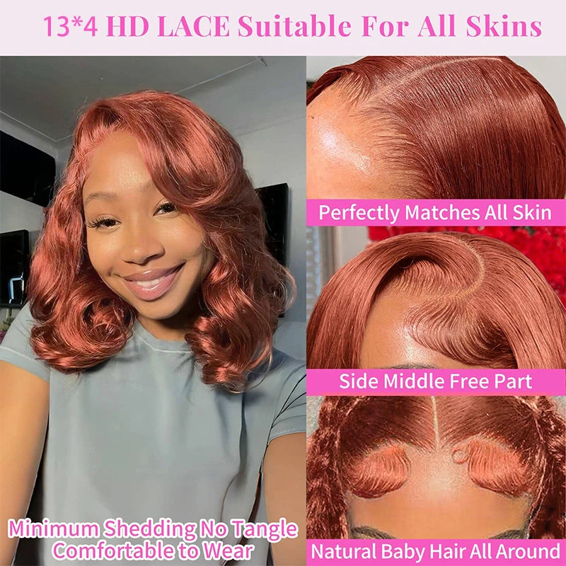 Body Wave Short Bob Wig 13x4 Transparent Lace Frontal Wig Brazilian Human Hair Wigs 180% Density Virgin Remy Hair
