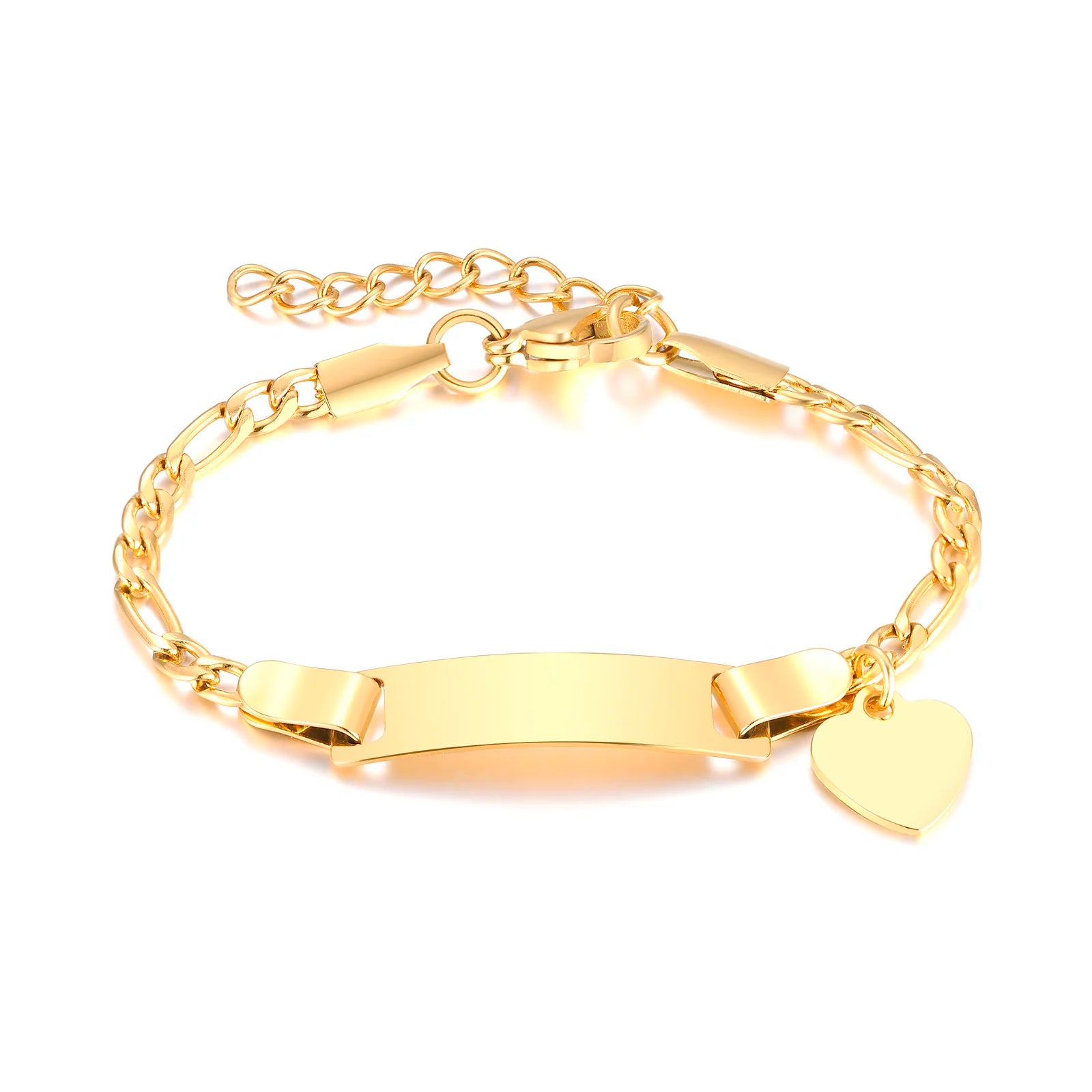 Infant Stainless Steel Crown Chain Link Baby Bear Bracelet with Free Engraving for Kids Child Birthday Gift