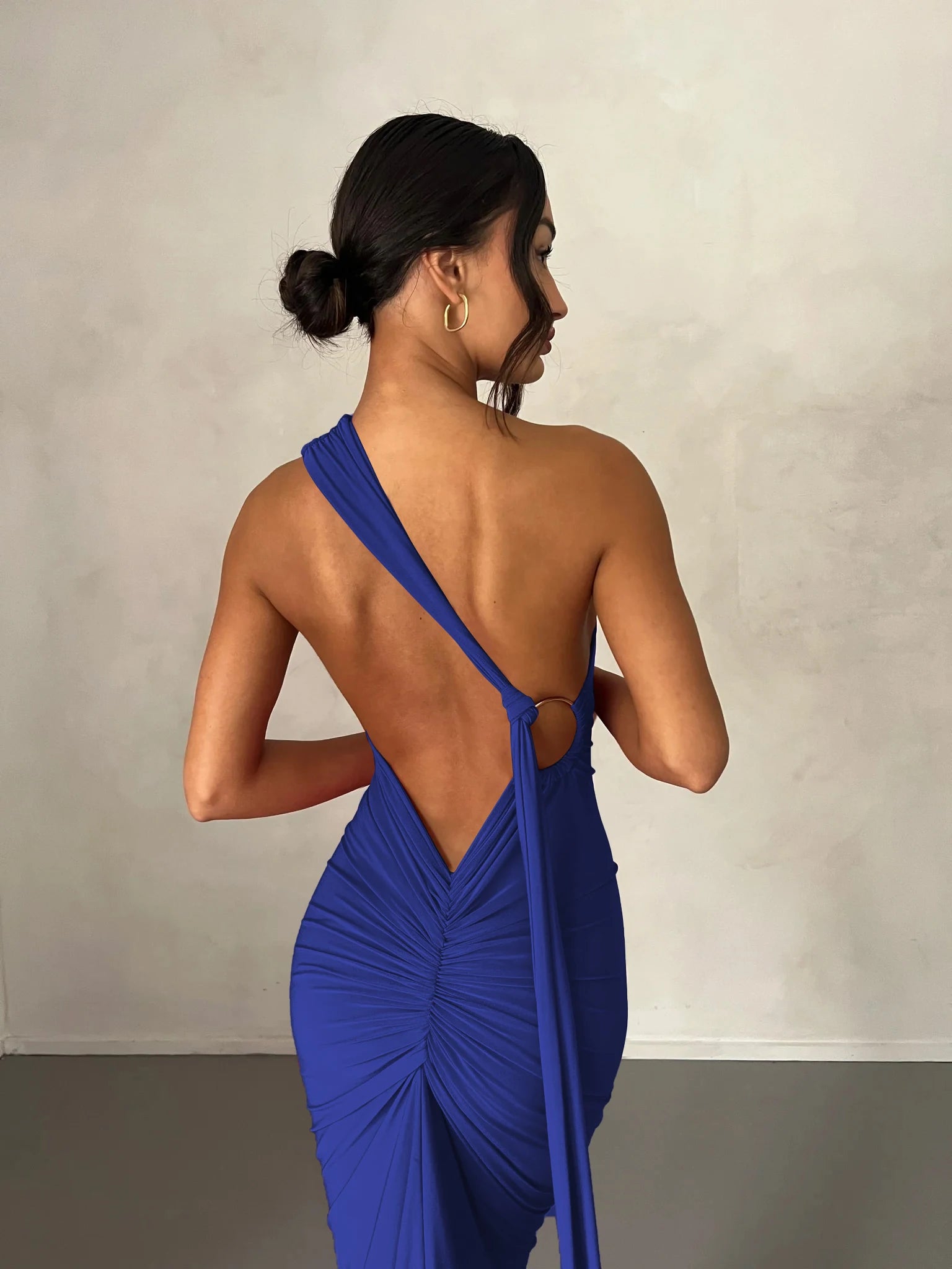 Dulzura Neon Y2K Clothes One Shoulder Sleeveless Backless Ruched Bodycon Maxi Dresses For Women Club Birthday Party Evening Prom