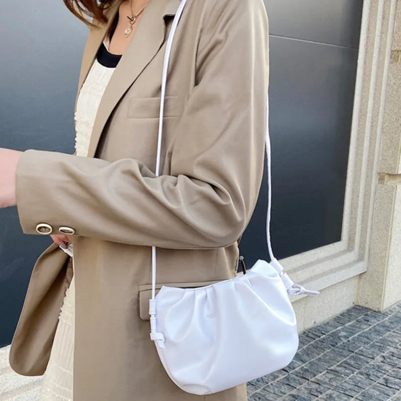 Women’s Pleated Cloud Shoulder Bag – Mini Solid Color Crossbody Handbag with Zipper