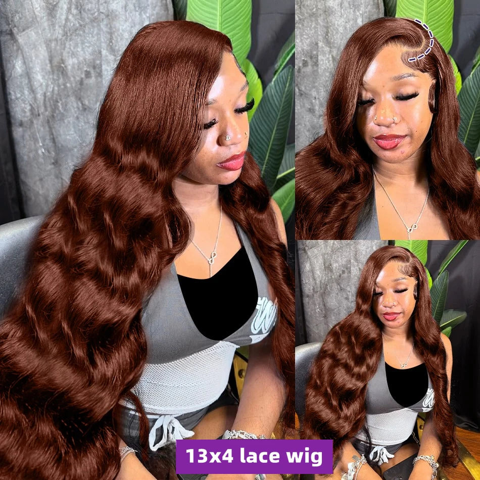 220 Density Reddish Brown 13x6 HD Lace Front Wigs Human Hair 13x4 Body Wave Colored Lace Frontal Wig 13x6 Chocolate Borwn Wig