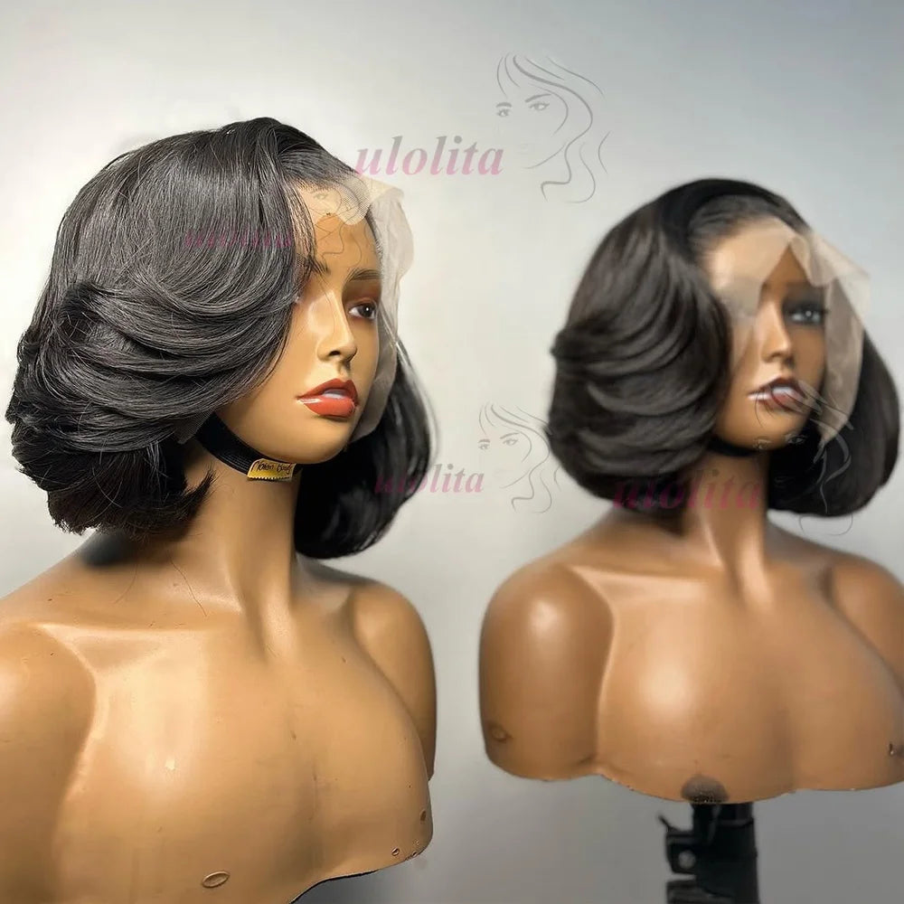 Pixie cut Bob Wig Reddish Brown Lace Closure Wig Wear and Go 4x4/13x4 Glueless Wig Minimalist Lace Bob Wig