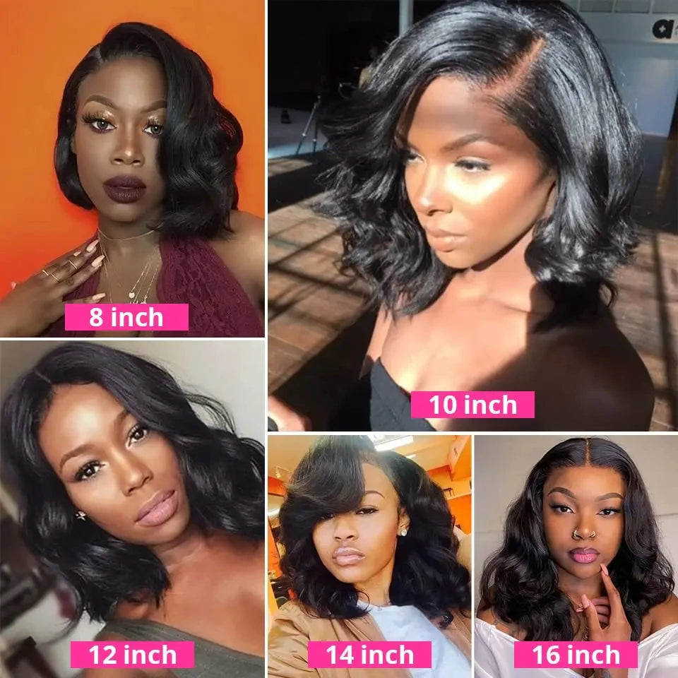 Body Wave Short Bob Wig 13x4 Lace Frontal Human Hair Wigs 4x4 Lace Closure Wig Brazilian Virgin Hair Natural Black For Women