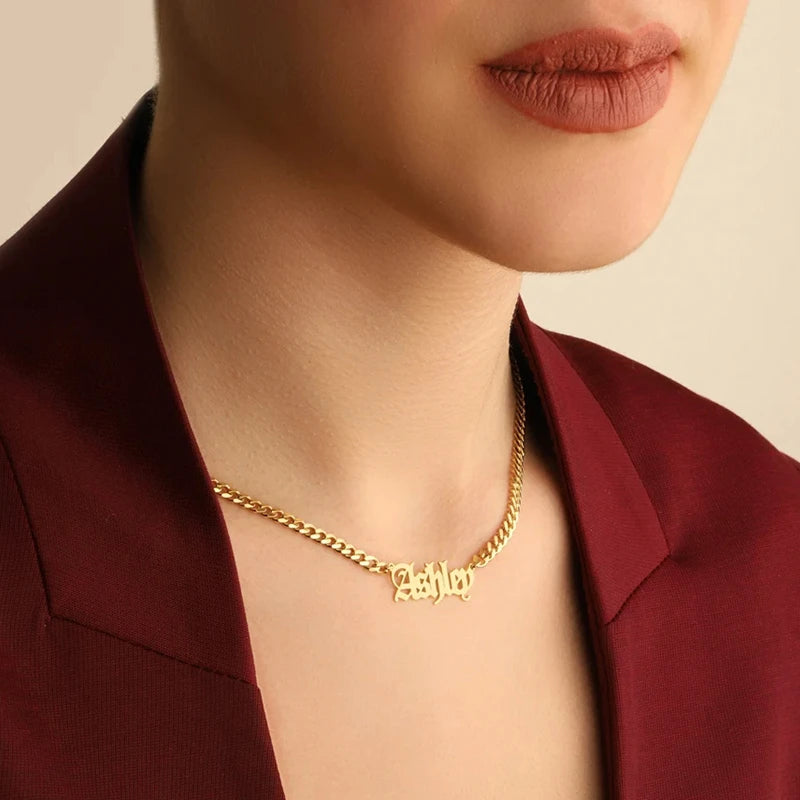 Stainless Steel Cuban Chain Customized Name Necklaces For Women Men Fashion Jewelry  Personalized Nameplate Pendant Necklace