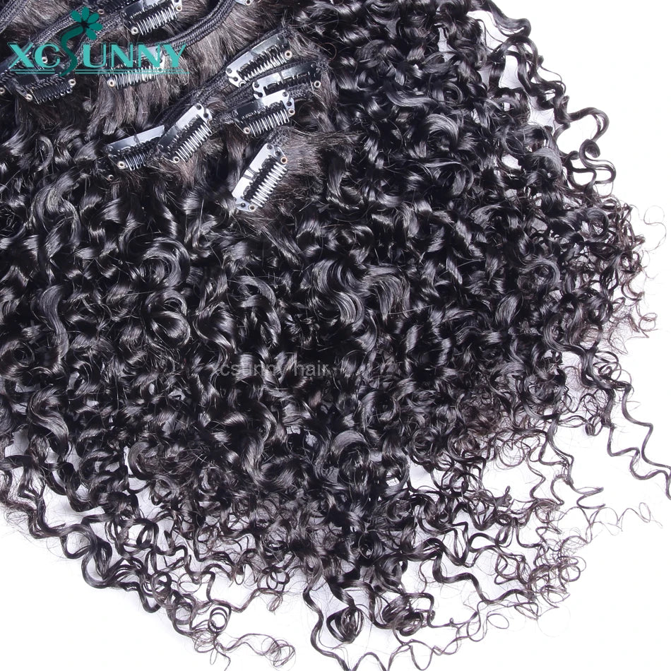 Kinky Curly Clip In Hair Extensions Human Hair Burmese Seamless PU Clip Ins Human Hair Kinky Curly For Black Women
