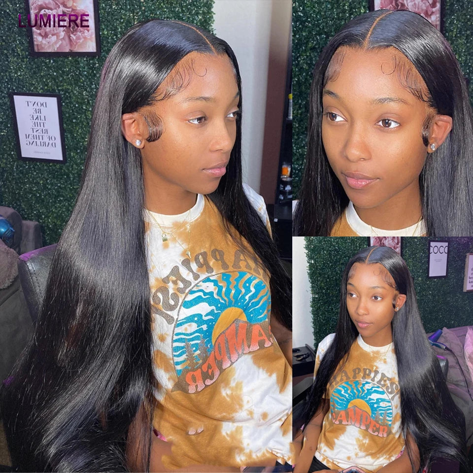 Bone Straight Human Hair Bundles with 13x4 HD Transparent Lace Frontal Closure And Bundle 100% Virgin Hair Weave 3/4 Bundle Deal