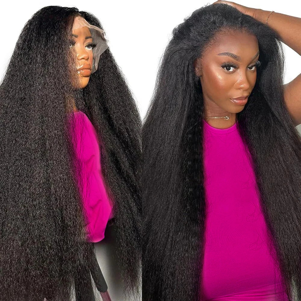 Full 360 Hd Lace Frontal Wig Kinky Yaki Straight HD Transparent Lace Front Human Hair Wig Kinky Straight Wig For Women
