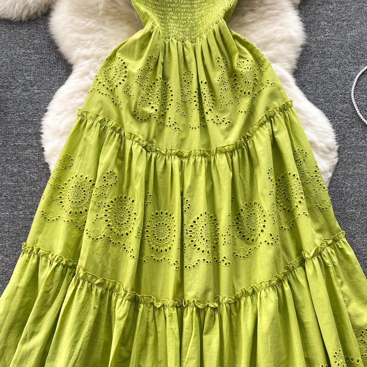 Elegant Sexy Backless High Waist embroidery Slip Dress Fairy A-line Summer Beach Vacation Slim Women Evening Party Dress