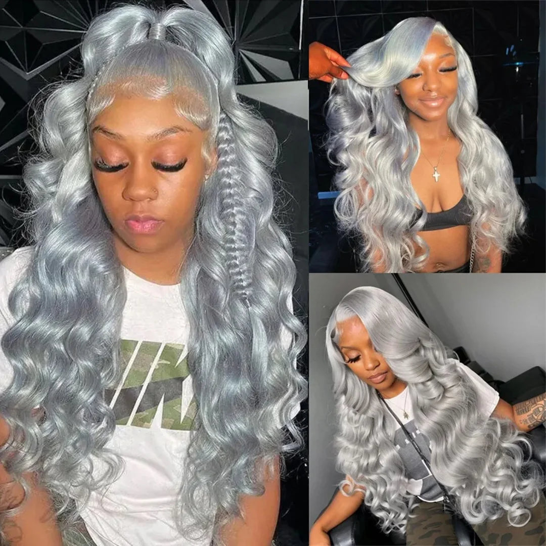 Silver Grey Body Wave Lace Front Wig 13x4 HD Lace Frontal Human Hair Wigs Transparent 100% Brazilian Hair Colored Wigs For Women