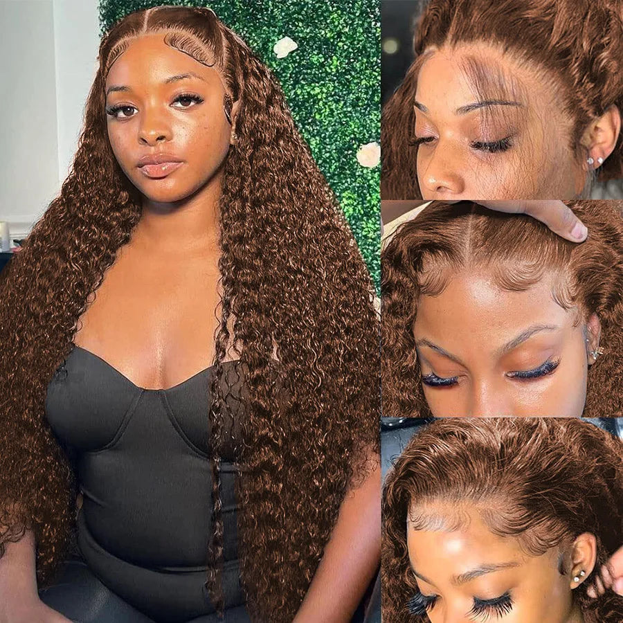 13X6 Brown Deep Wave Hd Lace Frontal Wig Glueless Chocolate Brown Kinky Curly Brazilian Human Hair Wigs For Women On Promotion