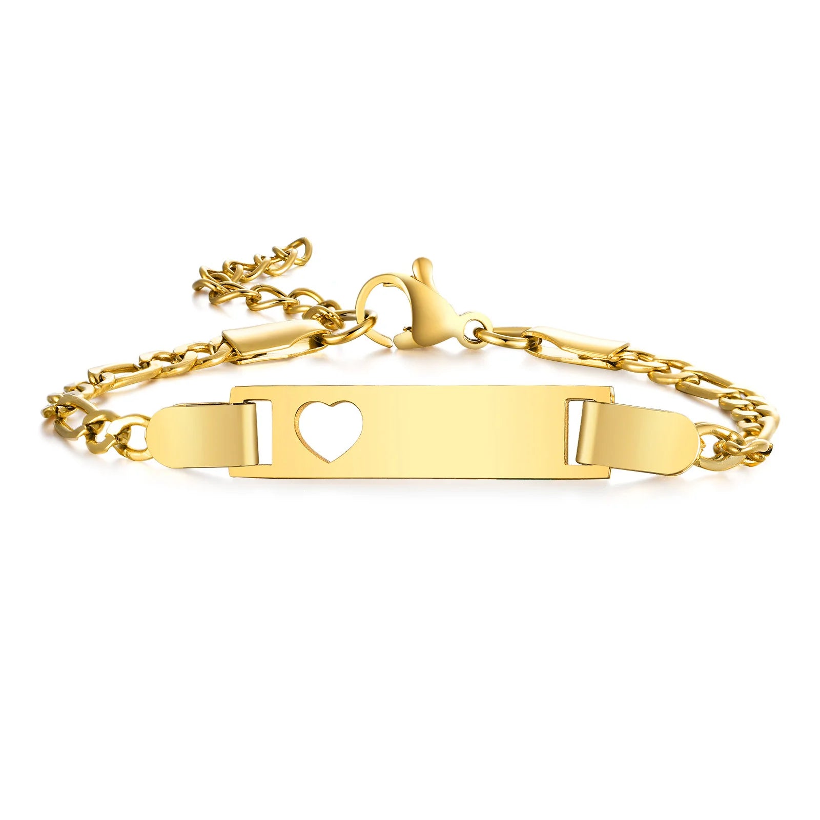 Infant Stainless Steel Crown Chain Link Baby Bear Bracelet with Free Engraving for Kids Child Birthday Gift