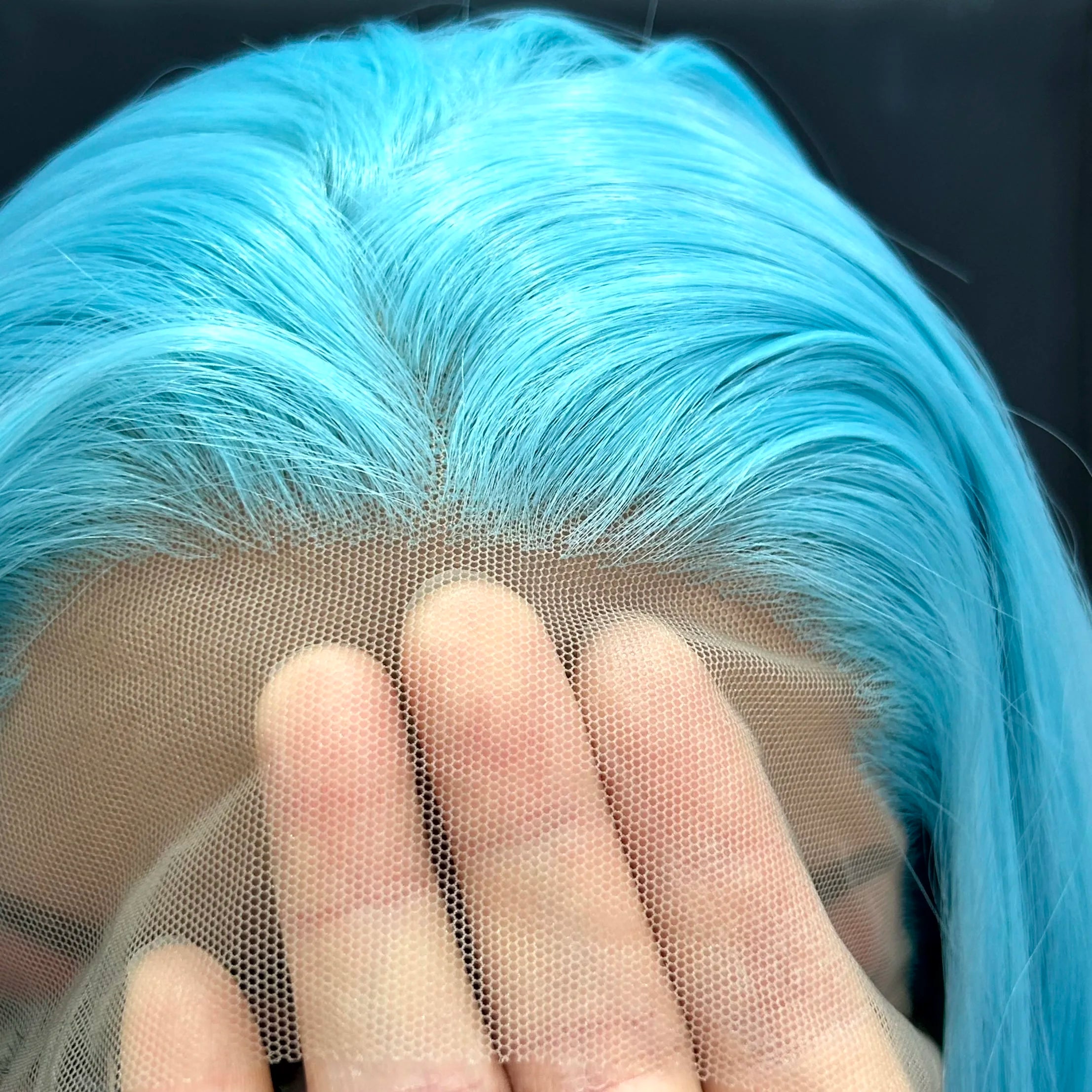 Short Curly Wavy Bob Wig – Sky Blue Synthetic Lace Front Wig, Shoulder-Length Loose Wave for Women