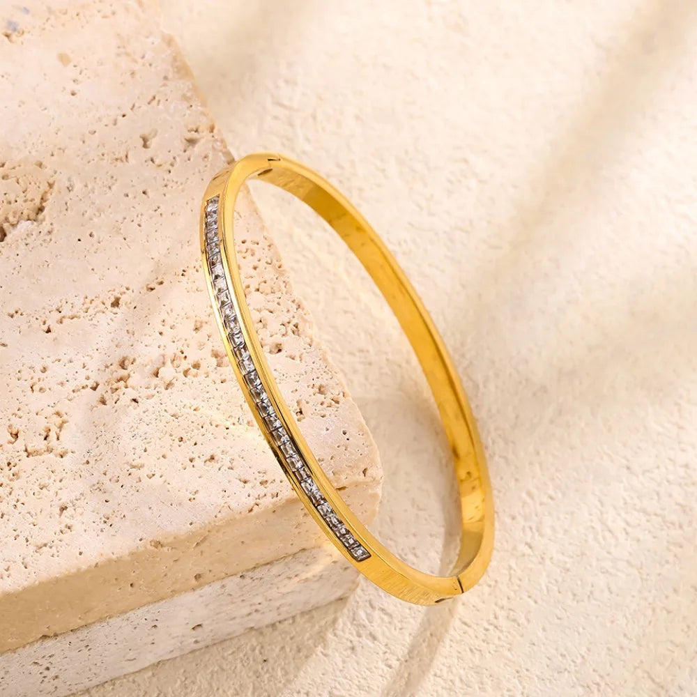 Bracelet Couple's Shiny Zircon Inlaid Stainless Steel Bangles Gold Color Female Jewelry