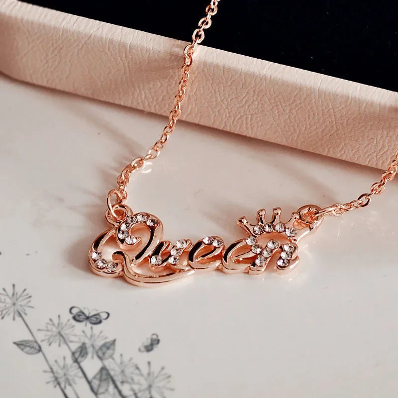 New Fashion Luxury Gold-Color Queen Crown Chain Necklace Zircon Crystal  Women  Jewelry Birthday Present