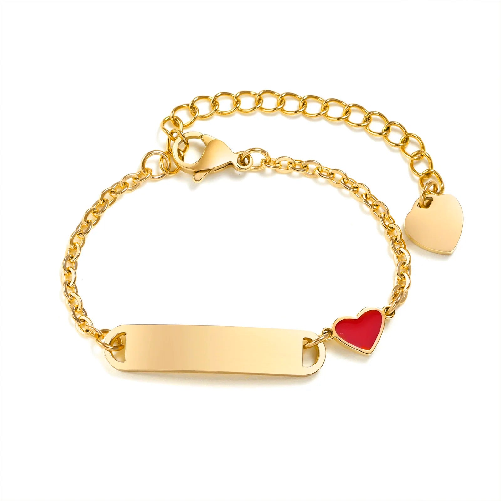 Infant Stainless Steel Crown Chain Link Baby Bear Bracelet with Free Engraving for Kids Child Birthday Gift