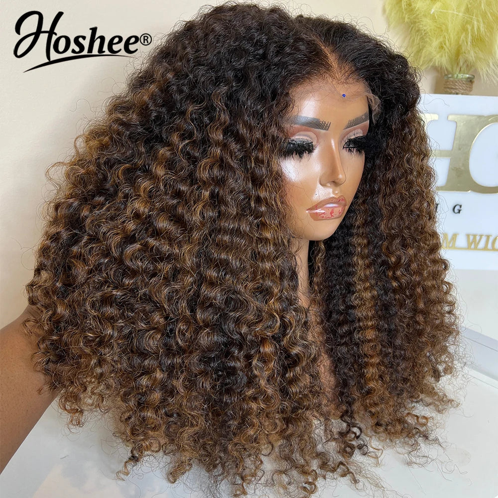 Curly Dark Brown Colored 13X4 Human Hair Wigs For Black Women Glueless Bouncy Curly 4x4 Pre-Cut Lace Wig Human Hair Remy