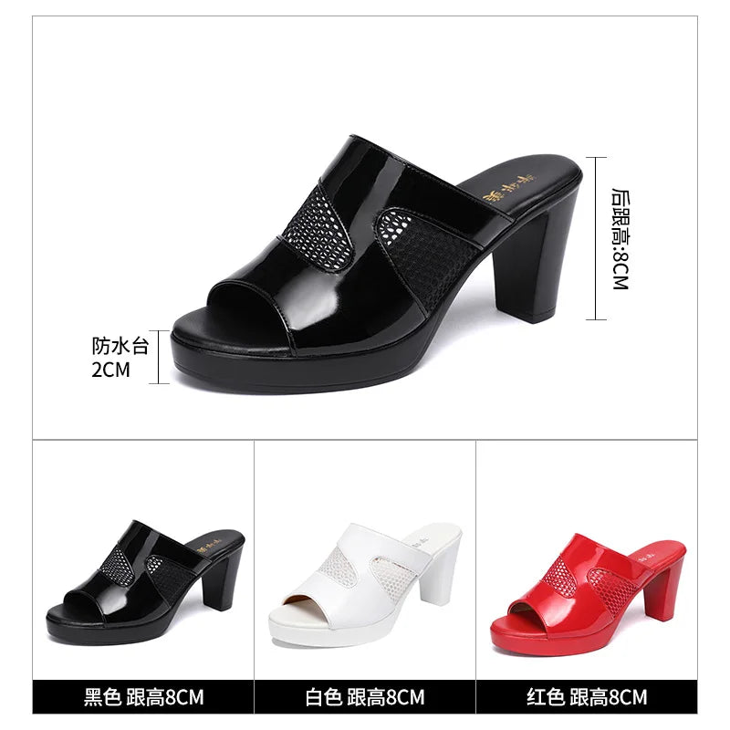 Mesh Summer Heeled Slippers Ladies Shoes for Women Sandals Peep Toe Outside Women's Rubber Slipper Female Platform Sandals