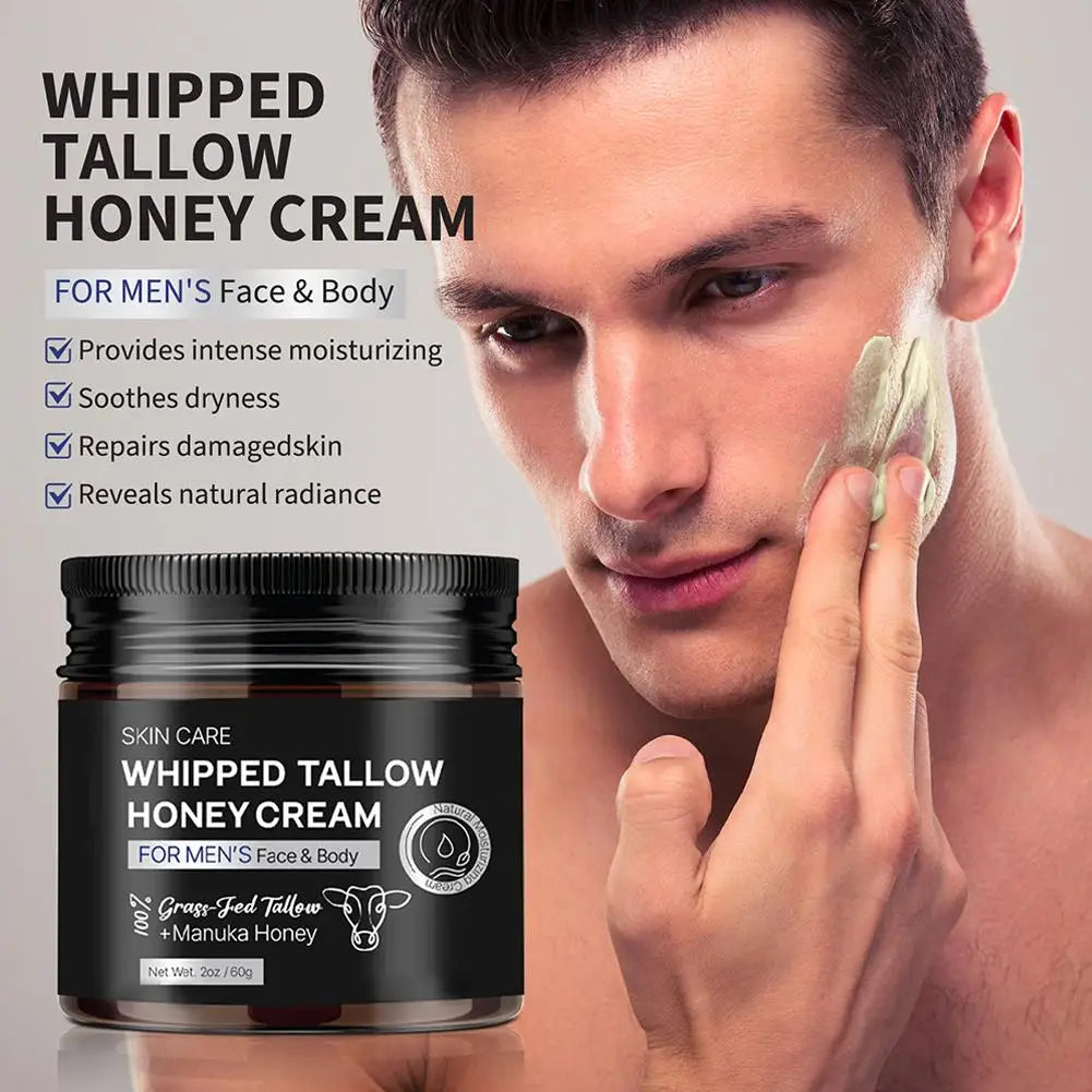 Whipped Beef Tallow Honey Face Cream – Deep Moisturizer for Men (50ml)