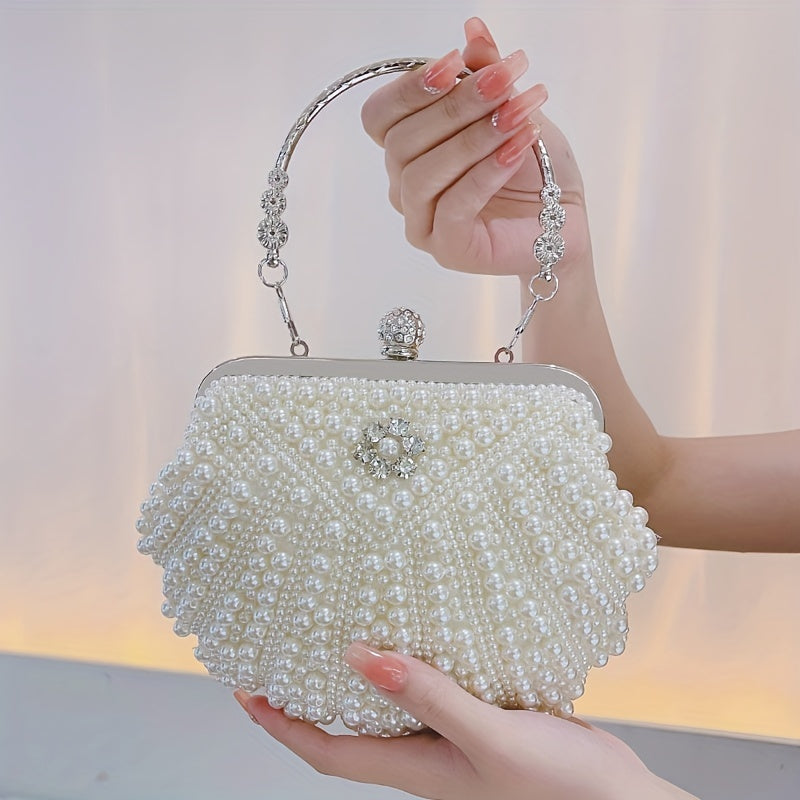 Event Clutch Bag, Buckle Metal Chain Handbag, Floral Handle Party Bag For Wedding