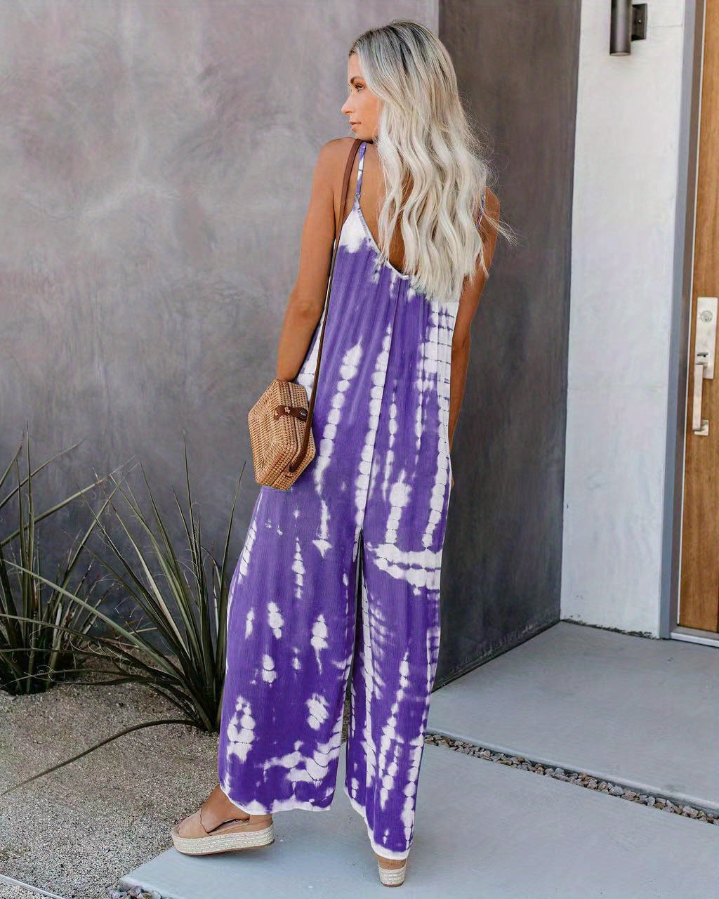 Women's Casual Tie-Dye Cami Jumpsuit - Sexy Wide Leg, Sleeveless, Vibrant Orange and Brown Print, Perfect for Spring/Summer/Fall