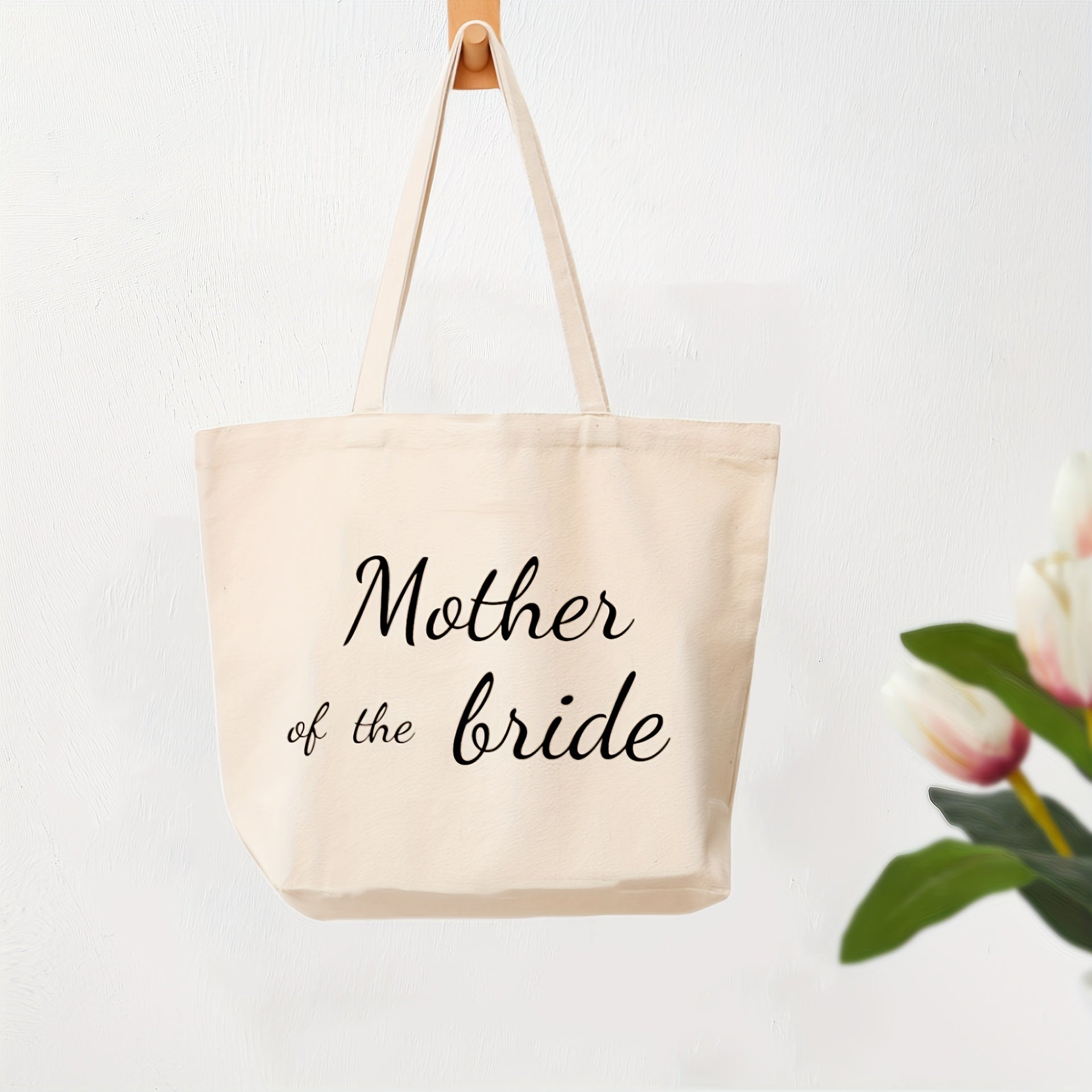 1pc, Mother Of Bride/Mother Of Groom Canvas Bag Wedding Decoration Gift Bag Gift For Mom At Wedding, Large Tote Top Handle Shoulder Bags, Shopping Travel Work Reusable Portable Tote Bag, Party Supplies, Holiday Supplieso