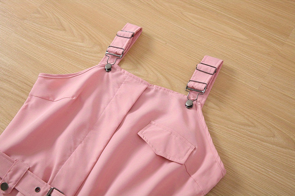 Flap Pockets Belted Overall Jumpsuit, Casual Overall Jumpsuit For Spring & Summer, Women's Clothing