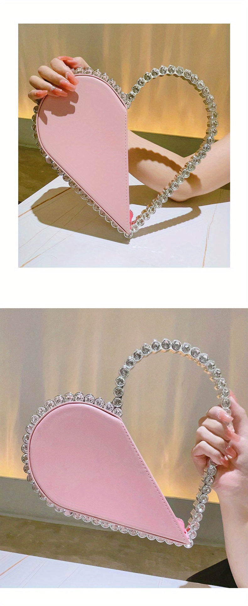Mini Heart Shape Women's Elegant Evening Bag, Trendy Clutch Purse for Party Prom and Wedding